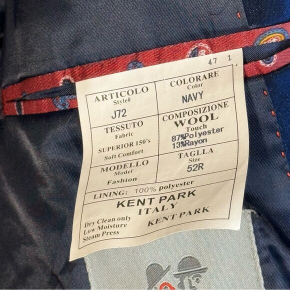 Kent & Park Blue and Gold Floral Blazer size 52R  solid sateen shawl collar - Picture 8 of 9